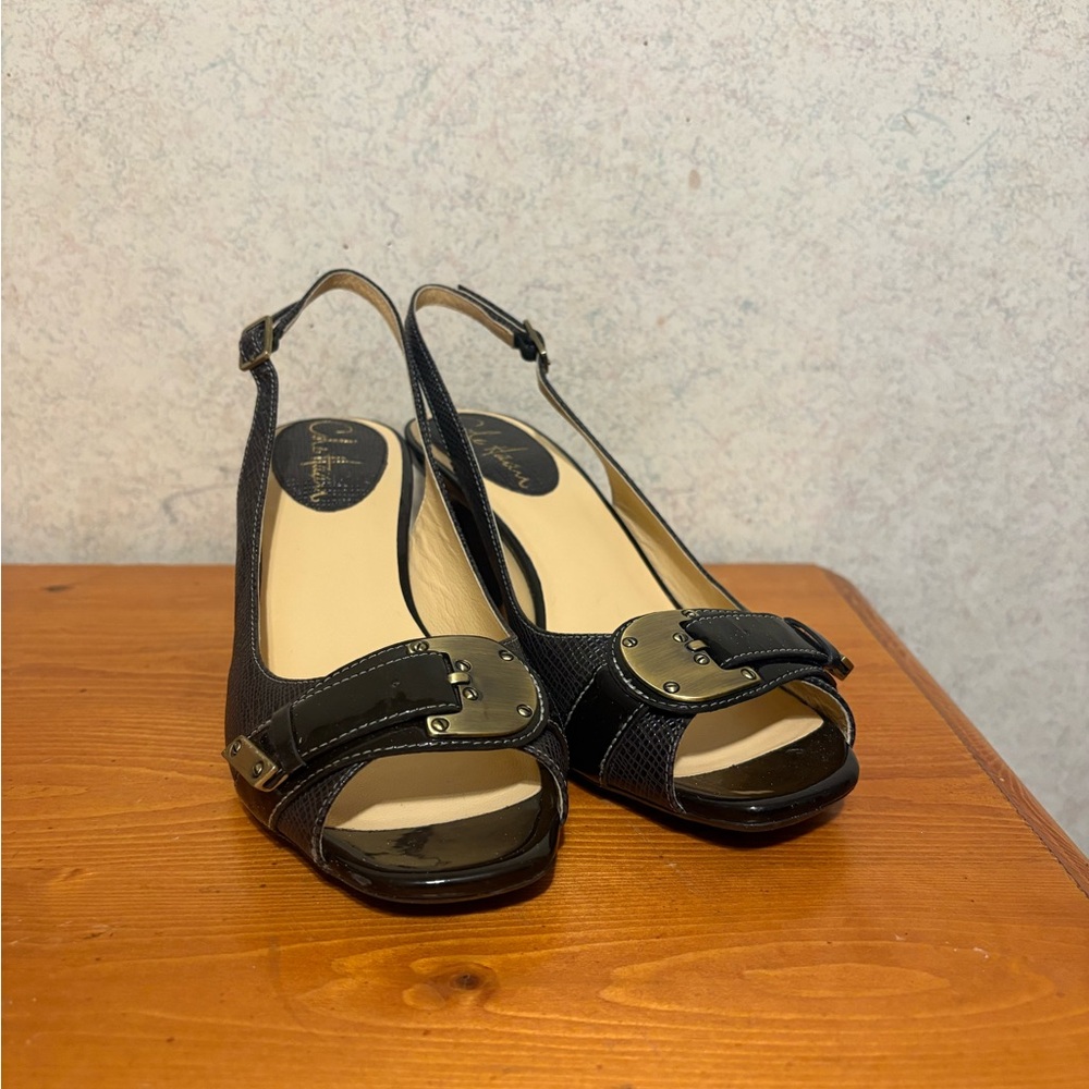 Cole Haan Air Eliana black Chic Black Peep-Toe Slingback Heels size 5